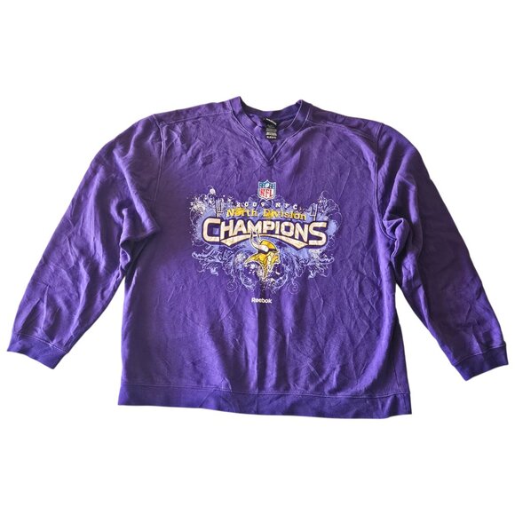Minnesota VIKINGS 2009 NFC North Division Champions Reebok Sweatshirt XL Purple - Picture 2 of 6